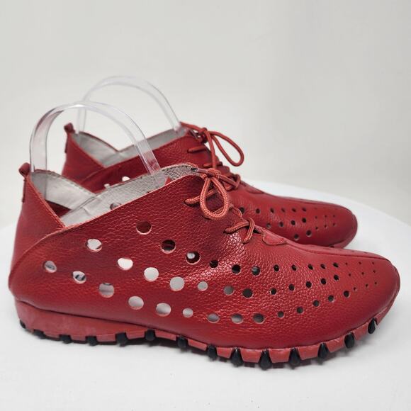 Litfoot Oxford Lace-up Sneaker Women EU41/US10.5 Red Leather Perforated LF9010 - Picture 2 of 13